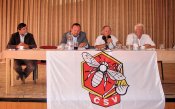 Předsednictvo aktivu: (zleva) MVDr. František Kouba,  JUDr. Karel Brückler, Ing. Petr Stibor, Mgr. Miroslav Jaroš